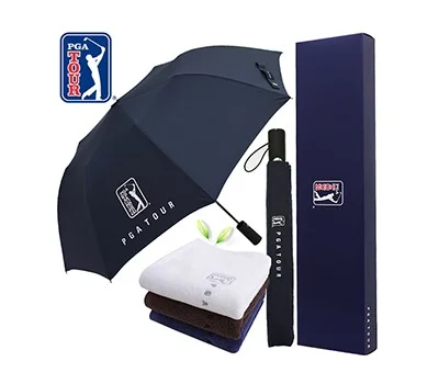 PGA 2단자동 무지 우산 + 150g 세면타올 세트